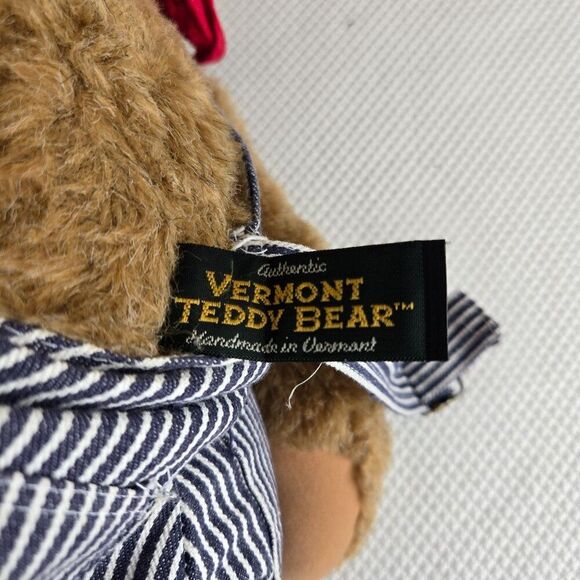 Vermont Teddy Bear Plush Overalls Red Bandana 15" Stuffed Toy Conductor - Picture 6 of 7